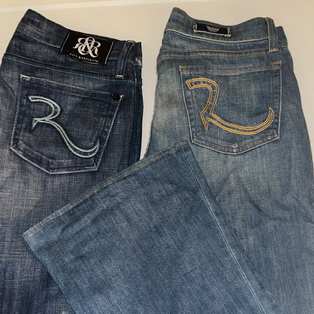 Bundle 🤩Rock Revival Women's Dark and Light Blue Boot Cut Jeans